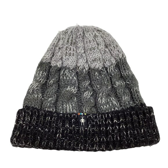 SmartWool Women Isto Retro Beanie Merino Wool Blend Cable Knit Black Gray No Pom - Picture 1 of 10
